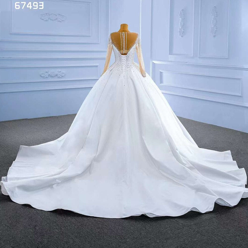 Serene Hill White High End Luxury Beaded Long Sleeves Lace Up Bride Gowns Wedding Dress 2025 Custom Made HM67493 - SERENE HILL