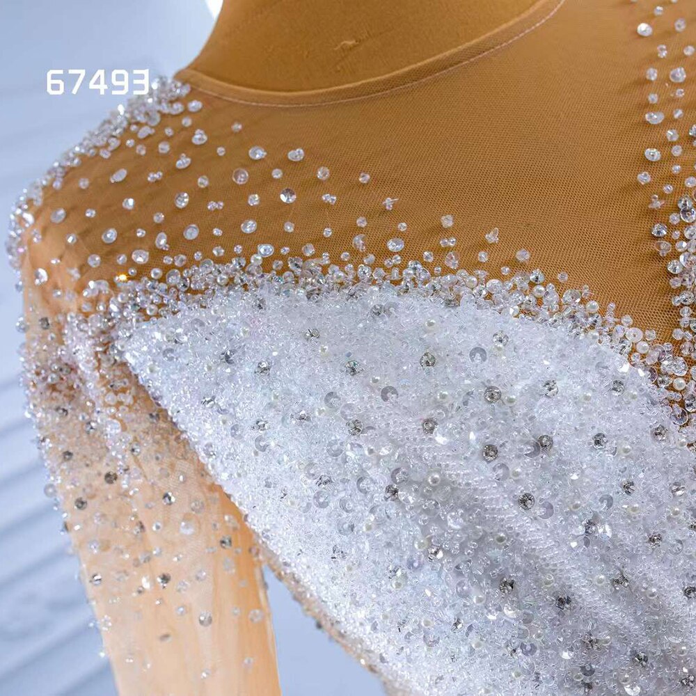 Serene Hill White High End Luxury Beaded Long Sleeves Lace Up Bride Gowns Wedding Dress 2025 Custom Made HM67493 - SERENE HILL