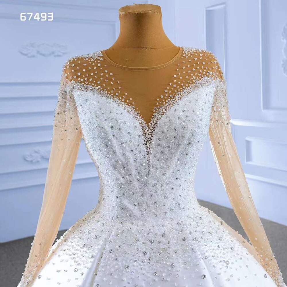 Serene Hill White High End Luxury Beaded Long Sleeves Lace Up Bride Gowns Wedding Dress 2025 Custom Made HM67493 - SERENE HILL