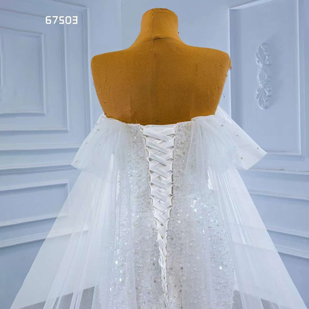 Serene Hill White Elegant Mermaid Luxury Pearls Beaded Lace Up Wedding Dress 2025 High End Custom Made HM67503 - SERENE HILL