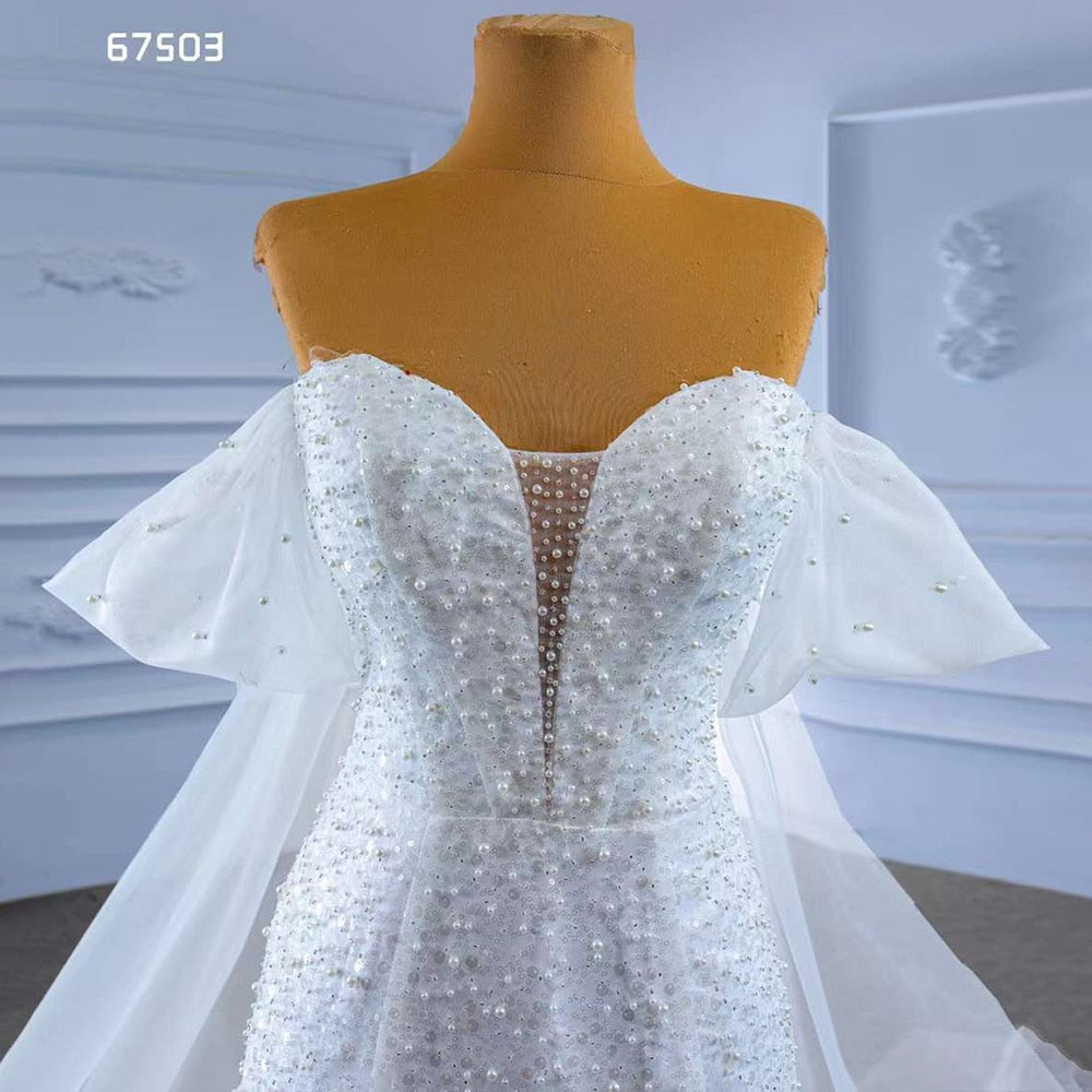 Serene Hill White Elegant Mermaid Luxury Pearls Beaded Lace Up Wedding Dress 2025 High End Custom Made HM67503 - SERENE HILL
