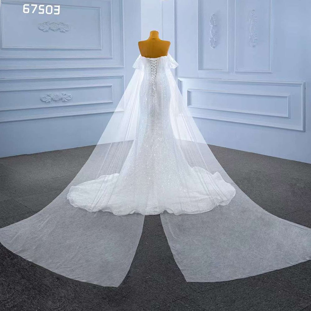 Serene Hill White Elegant Mermaid Luxury Pearls Beaded Lace Up Wedding Dress 2025 High End Custom Made HM67503 - SERENE HILL