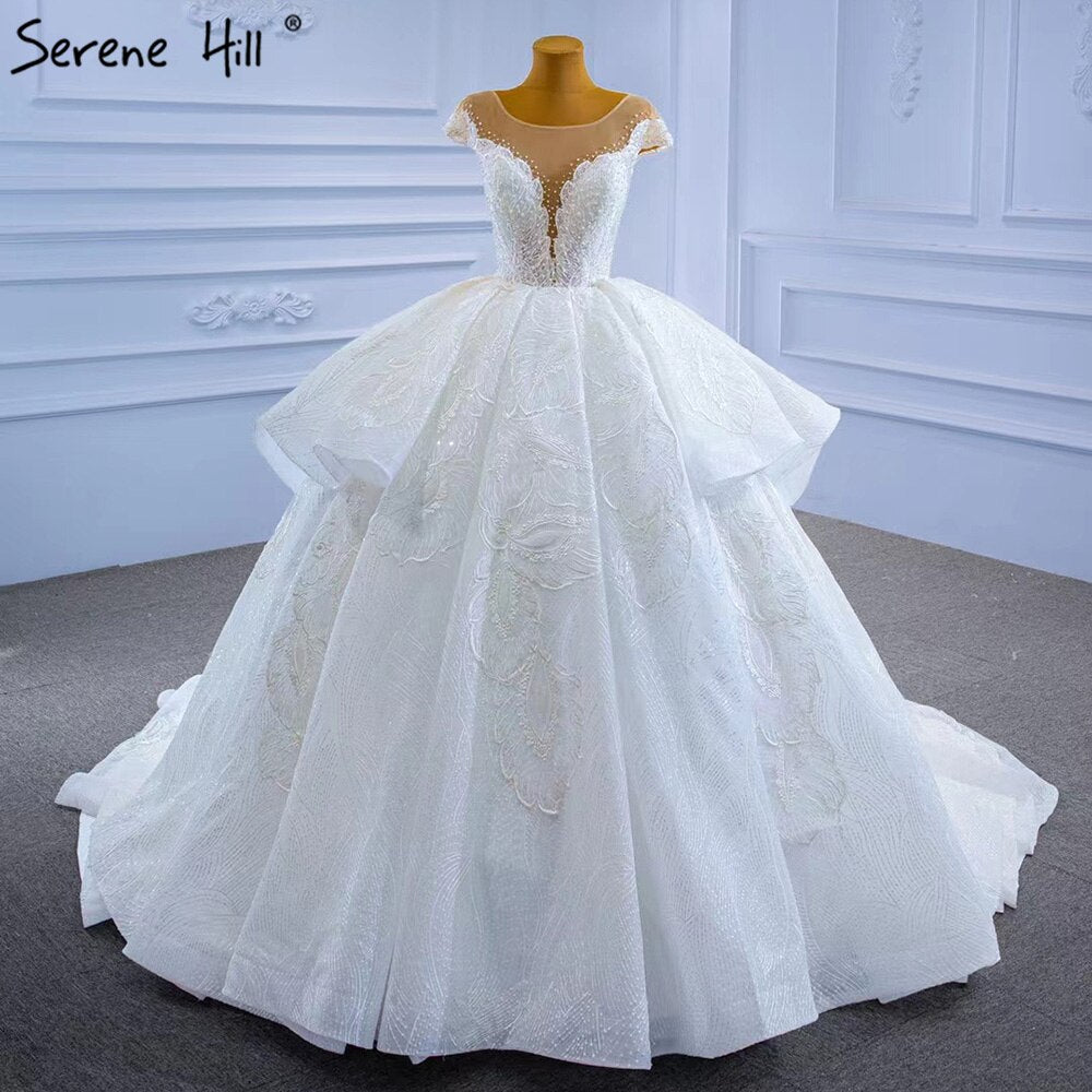 Serene Hill White Luxury High-end Wedding Dresses 2025 Beaded Pearl Lace Up Bride Gowns HM67306 Custom Made - White / 10 / 50cm Serene Hill White Luxury High-end Wedding Dresses 2025 Beaded Pearl Lace Up Bride Gowns HM67306 Custom Made - White / 10 / 50cm