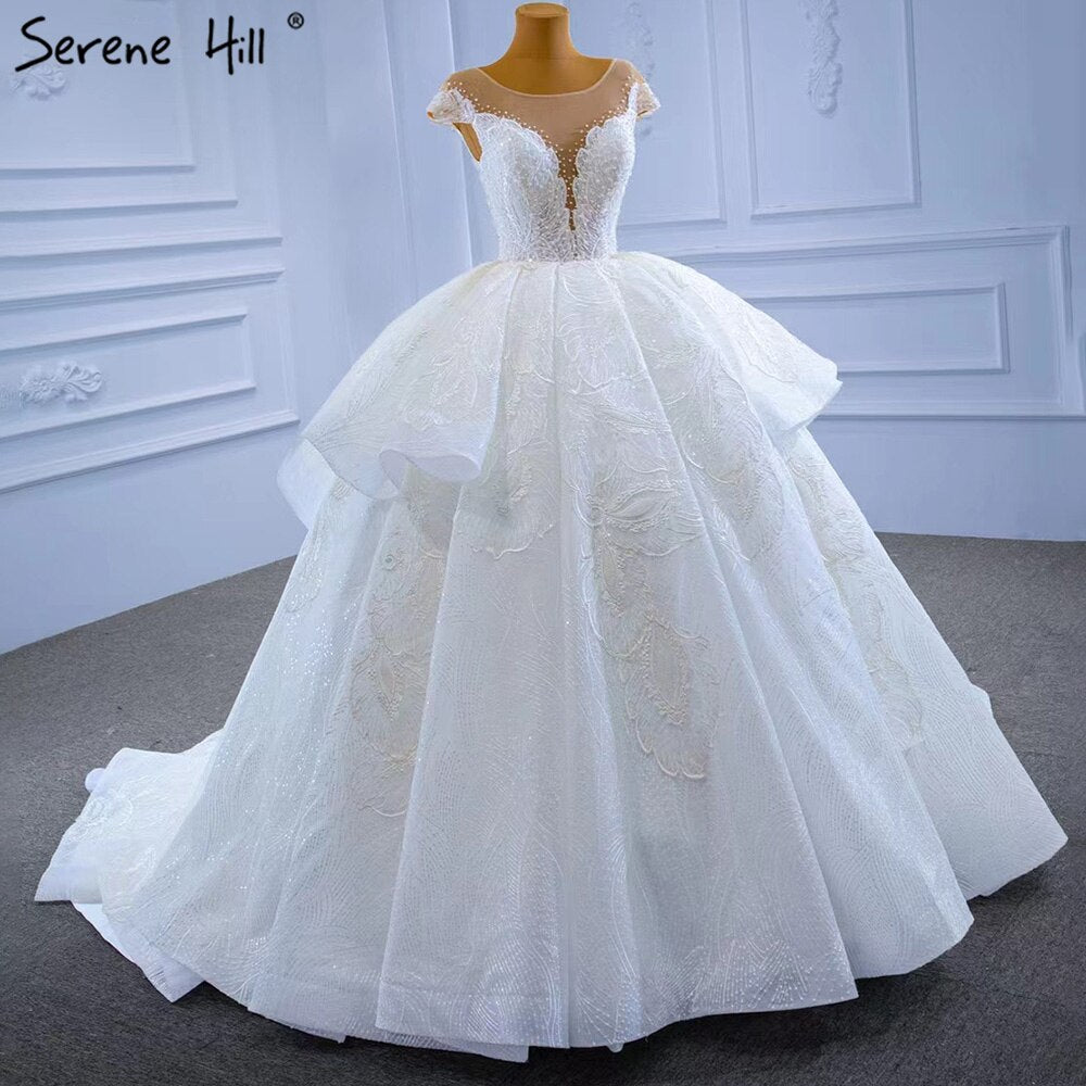 Serene Hill White Luxury High-end Wedding Dresses 2025 Beaded Pearl Lace Up Bride Gowns HM67306 Custom Made - SERENE HILL