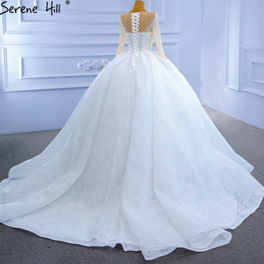 Serene Hill White Luxury High-end Wedding Dresses 2025 Beaded Pearls Sparkle Bride Gowns HM67293 Custom Made - SERENE HILL