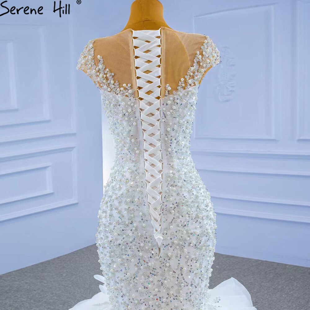 Serene Hill White Luxury Mermaid Wedding Dresses Gowns 2025 Elegant Beaded Ruffles Bridal Dress HM67291 - SERENE HILL