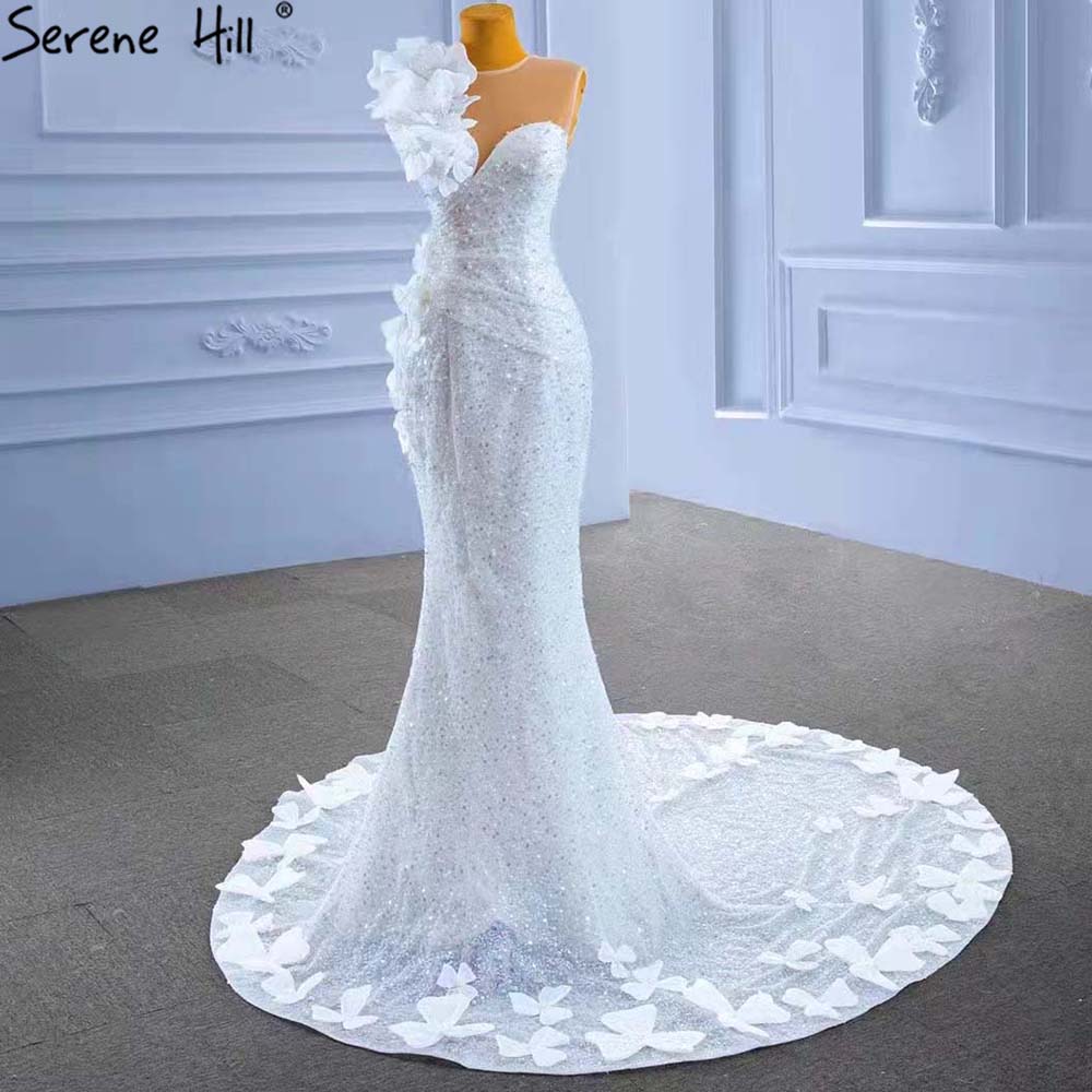 Serene Hill White Mermaid Elegant Wedding Dresses Gowns 2025 Flowers Beaded Luxury Bridal Dress HM67424 - SERENE HILL