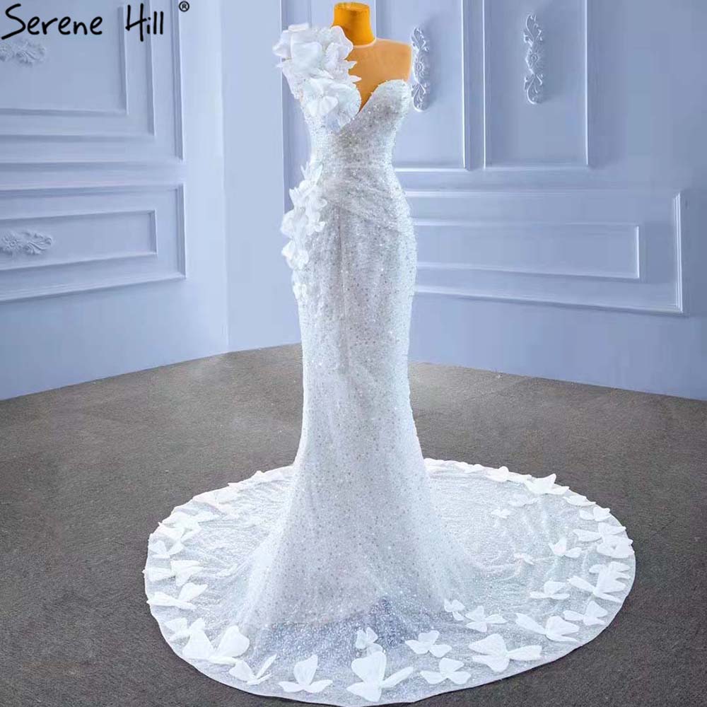 Serene Hill White Mermaid Elegant Wedding Dresses Gowns 2025 Flowers Beaded Luxury Bridal Dress HM67424 - SERENE HILL