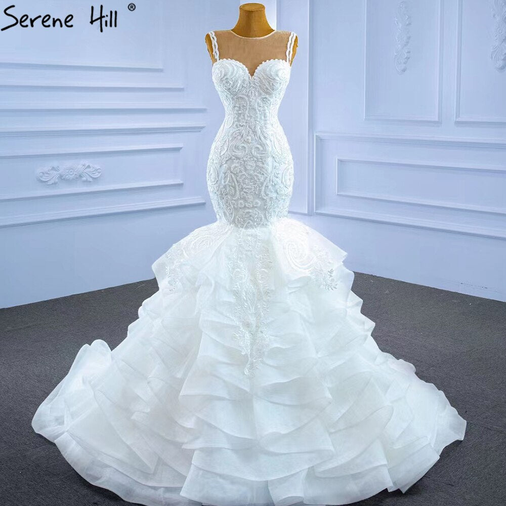 Serene Hill White Mermaid Luxury Wedding Dresses 2025 Beaded Tiered Sexy Elegant Bride Gowns HM62755 Custom Made - White / 4 / 50cm Serene Hill White Mermaid Luxury Wedding Dresses 2025 Beaded Tiered Sexy Elegant Bride Gowns HM62755 Custom Made - White / 4 / 50cm