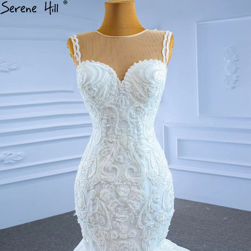 Serene Hill White Mermaid Luxury Wedding Dresses 2025 Beaded Tiered Sexy Elegant Bride Gowns HM62755 Custom Made - SERENE HILL
