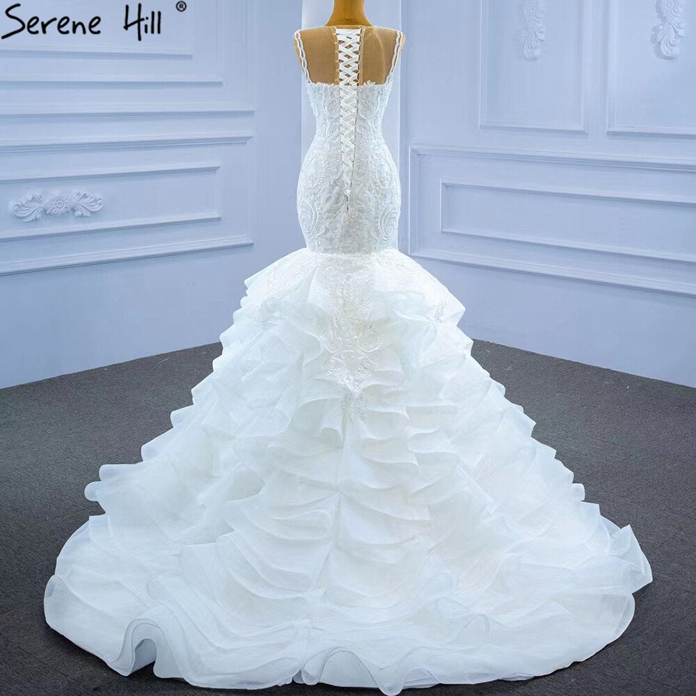 Serene Hill White Mermaid Luxury Wedding Dresses 2025 Beaded Tiered Sexy Elegant Bride Gowns HM62755 Custom Made - SERENE HILL