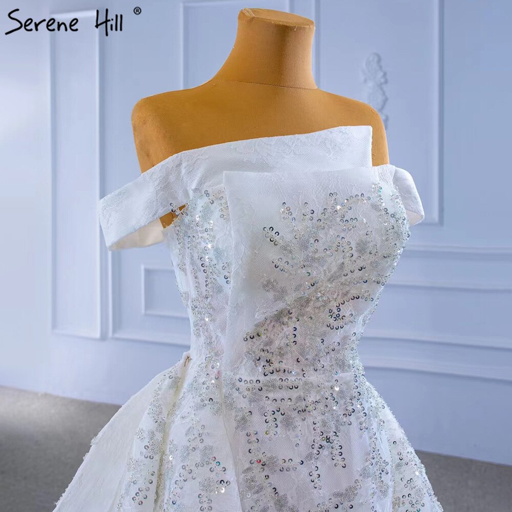 Serene Hill White Mermaid Overskirt Evening Dresses Gowns 2025 Beaded Elegant Luxury For Women Party HM67336 - SERENE HILL