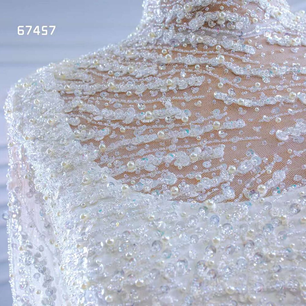 Serene Hill White Mermaid Satin Long Sleeves Lace Beaded Lace Up Bride Gowns Wedding Dress 2025 High End Custom Made HM67457 - SERENE HILL