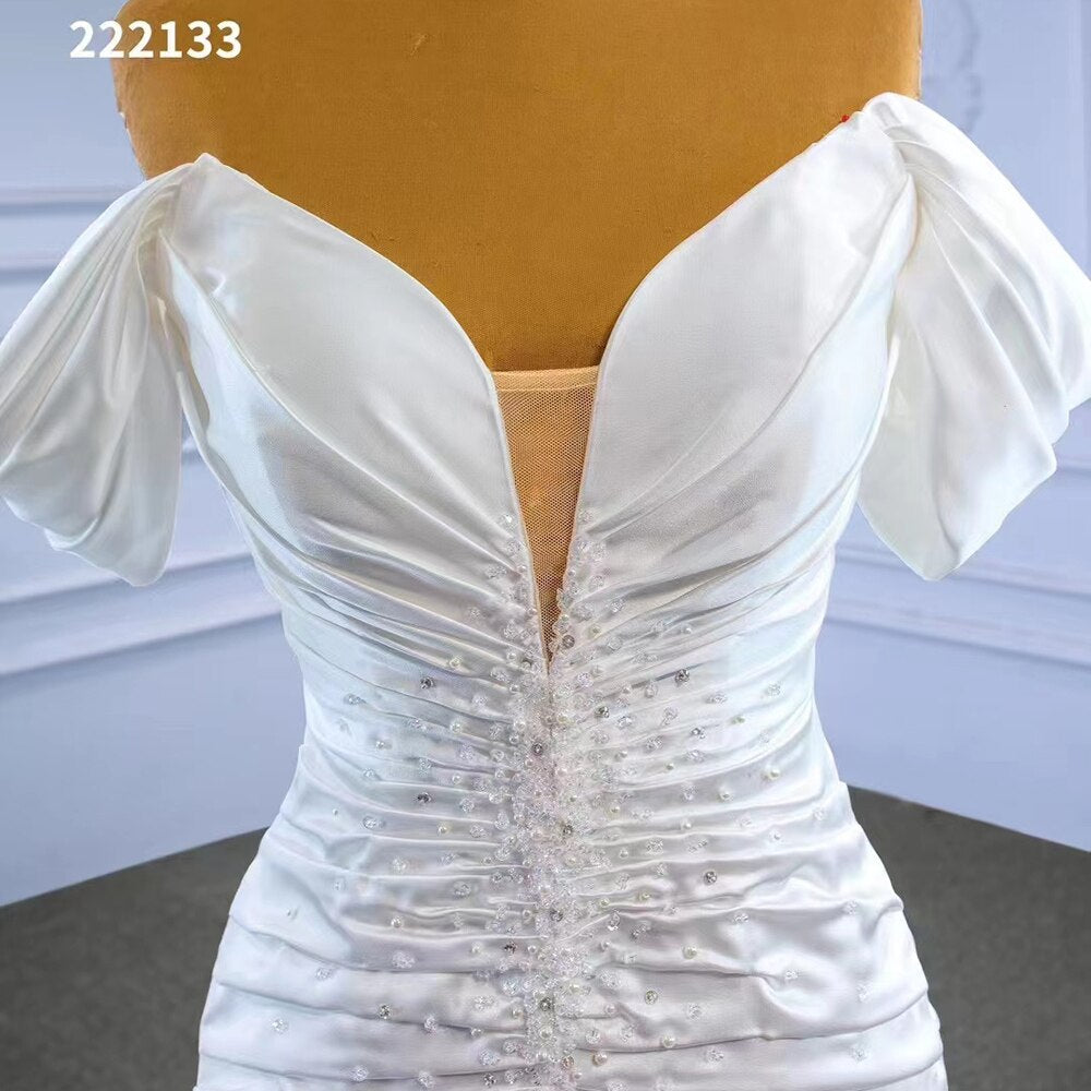 Serene Hill White Mermaid Sexy Off Shoulder Lace Up Beaded Bride Gowns Wedding Dress 2025 High End Custom Made HM222133 - SERENE HILL