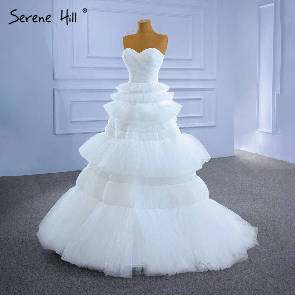 Serene Hill White Princess Ruffles Wedding Dresses 2025 Simple Sexy High-end Bride Gowns HM67308 Custom Made - SERENE HILL