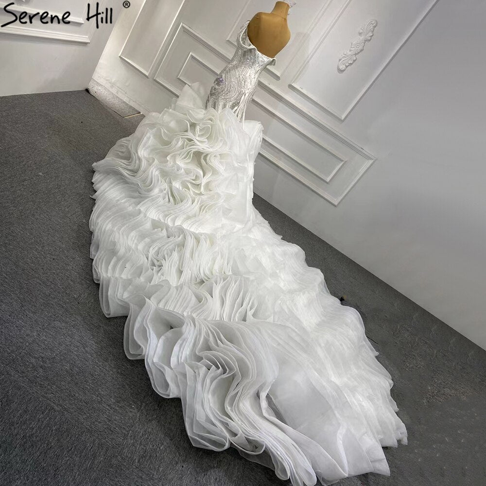 Serene Hill White Ruffles Beaded Wedding Dresses 2025 Mermaid Luxury Elegant Bride Gowns HM67283 Custom Made - SERENE HILL