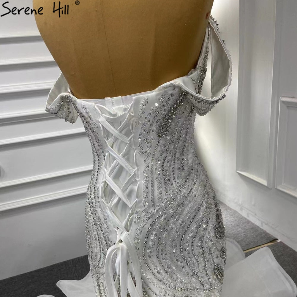 Serene Hill White Ruffles Beaded Wedding Dresses 2025 Mermaid Luxury Elegant Bride Gowns HM67283 Custom Made - SERENE HILL