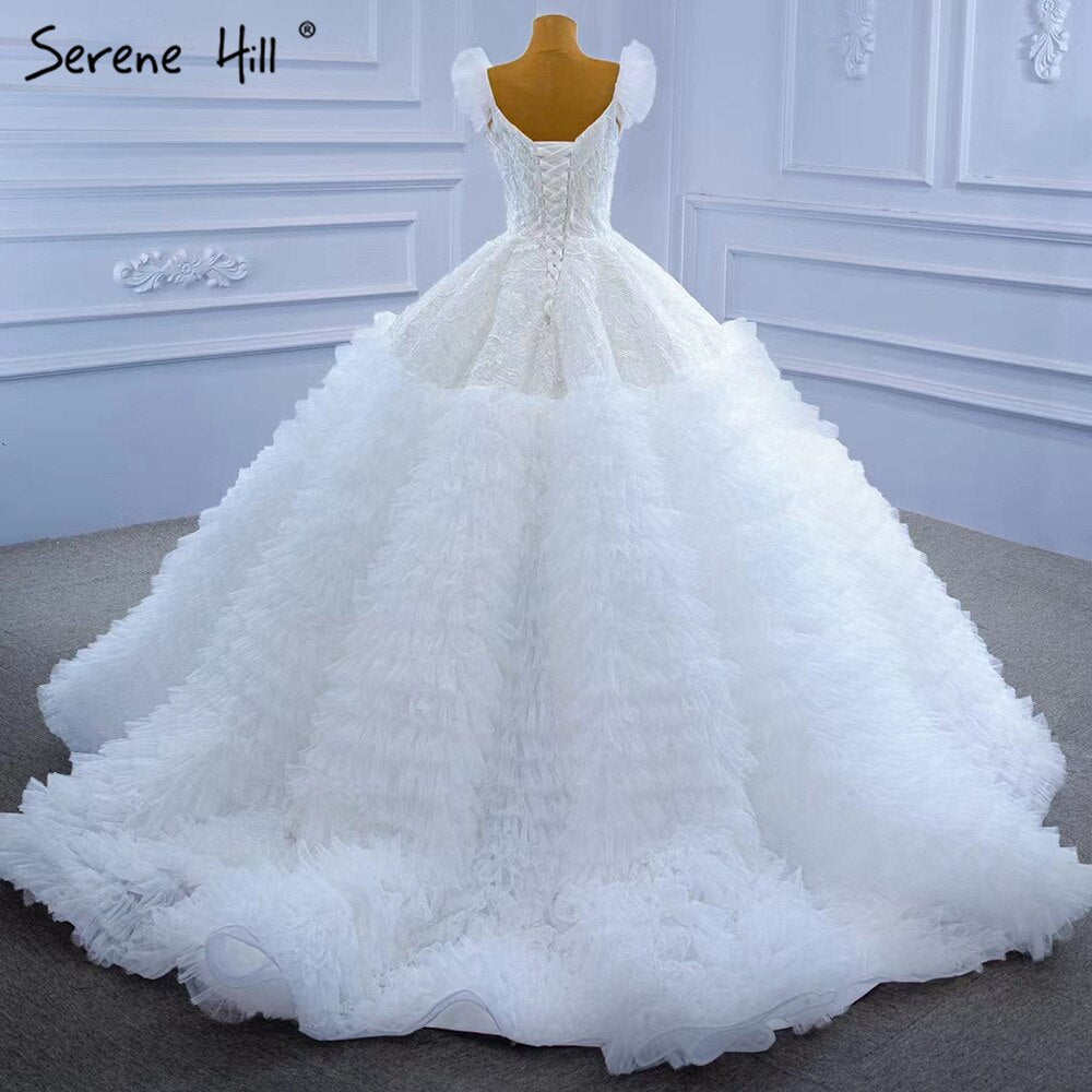 Serene Hill White Ruffles Lace Wedding Dresses 2025 High-end Sexy Sleeveless Bride Gowns HM67313 Custom Made - SERENE HILL