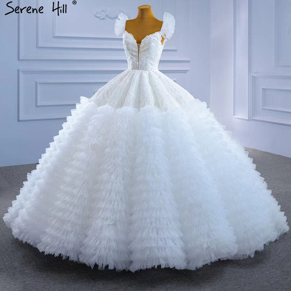Serene Hill White Ruffles Lace Wedding Dresses 2025 High-end Sexy Sleeveless Bride Gowns HM67313 Custom Made - SERENE HILL