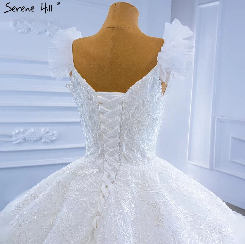 Serene Hill White Ruffles Lace Wedding Dresses 2025 High-end Sexy Sleeveless Bride Gowns HM67313 Custom Made - SERENE HILL