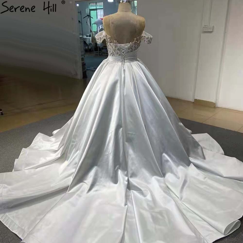 Serene Hill White Satin Lace Up Wedding Dresses 2025 Beaded Bow High-end Bride Gowns HM67412 Custom Made - SERENE HILL