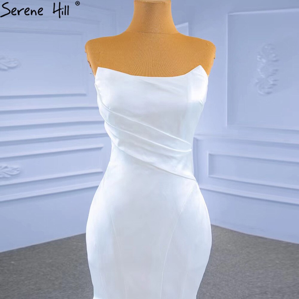 Serene Hill White Satin Mermaid Wedding Dresses 2025 Simple Elegant Sexy Bride Gowns HM67297 Custom Made - SERENE HILL