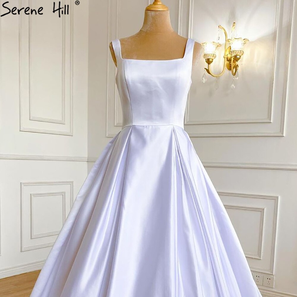 Serene Hill White Satin Sexy Wedding Dresses 2025 Sleeveless Simple Lace Up Bridal Gowns HA2503A Custom Made - SERENE HILL