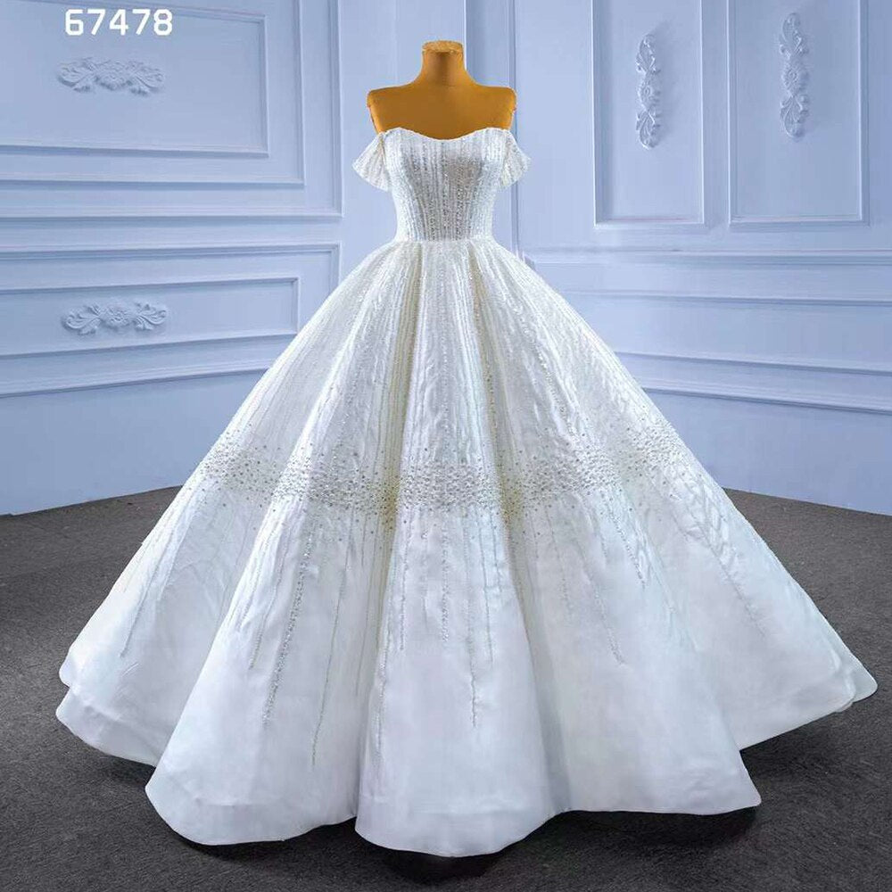 Serene Hill White Sexy Off Shoulder Lace Up Luxury Beaded Bride Gowns Wedding Dress 2025 High End Custom Made HM67478 - SERENE HILL