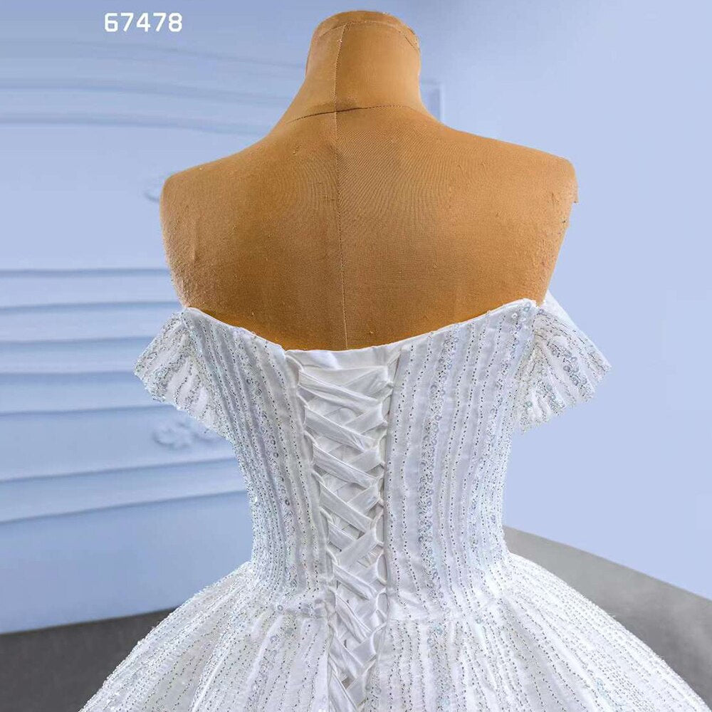 Serene Hill White Sexy Off Shoulder Lace Up Luxury Beaded Bride Gowns Wedding Dress 2025 High End Custom Made HM67478 - SERENE HILL