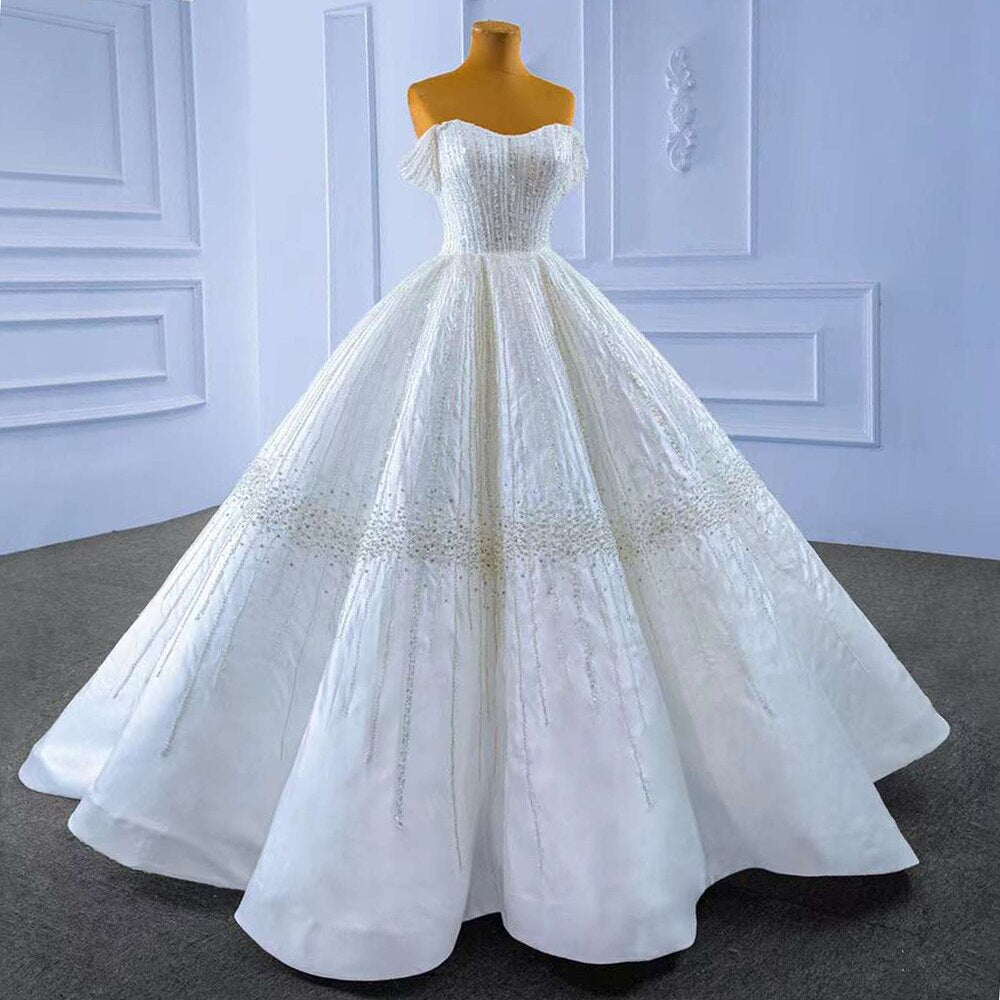 Serene Hill White Sexy Off Shoulder Lace Up Luxury Beaded Bride Gowns Wedding Dress 2025 High End Custom Made HM67478 - SERENE HILL