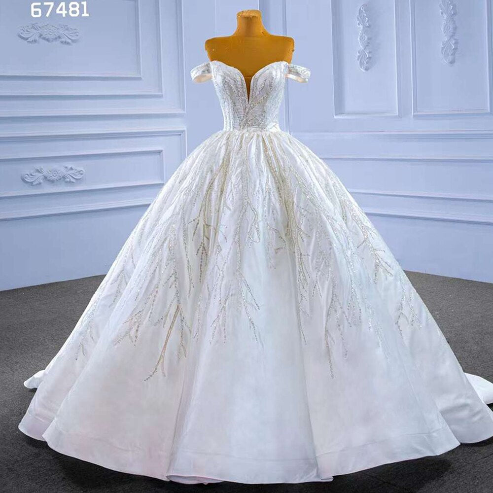 Serene Hill White Sexy Off Shoulder Luxury Beaded Lace Up Bride Gowns Wedding Dress 2025 High End Custom Made HM67481 - SERENE HILL