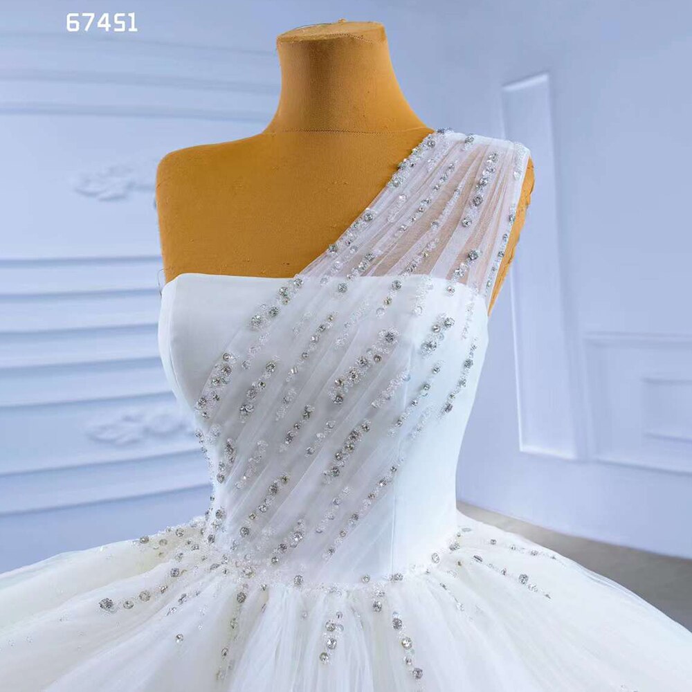 Serene Hill White Sexy One Shoulder Luxury Beaded Lace Up Bride Gowns Dubai Wedding Dress 2025 High End Custom Made HM67451 - SERENE HILL
