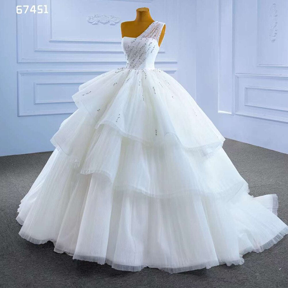 Serene Hill White Sexy One Shoulder Luxury Beaded Lace Up Bride Gowns Dubai Wedding Dress 2025 High End Custom Made HM67451 - SERENE HILL