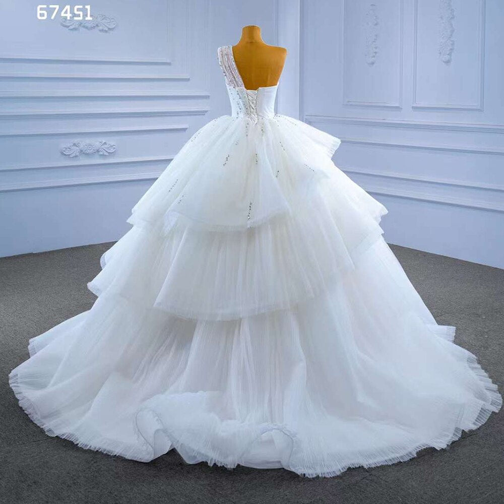 Serene Hill White Sexy One Shoulder Luxury Beaded Lace Up Bride Gowns Dubai Wedding Dress 2025 High End Custom Made HM67451 - SERENE HILL