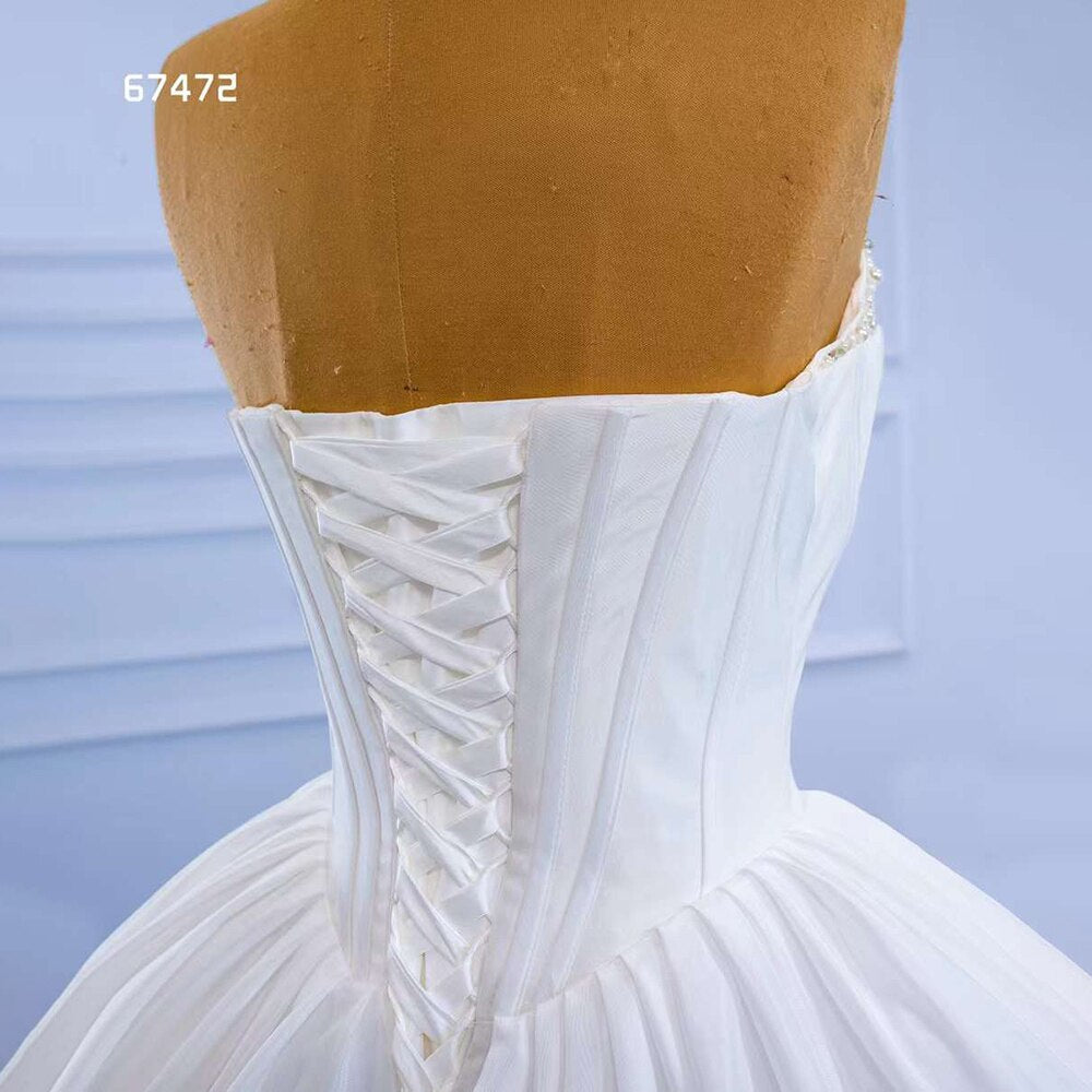 Serene Hill White Sexy Lace Up Luxury Beaded Pearls Bride Gowns Wedding Dress 2025 High End Custom Made HM67472 - SERENE HILL