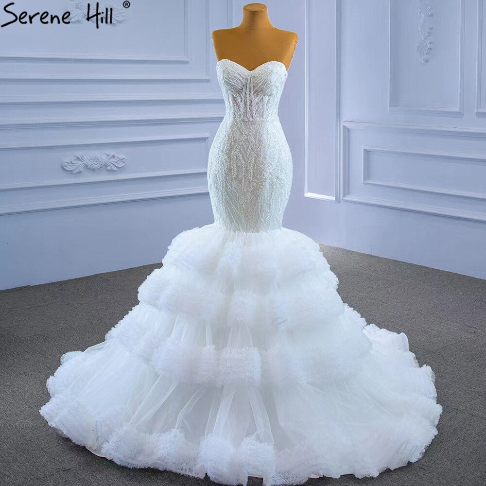 Serene Hill White Sweetheart Sexy Wedding Dresses 2025 Luxury Beaded Ruffles Bride Gowns HM67347 Custom Made - SERENE HILL