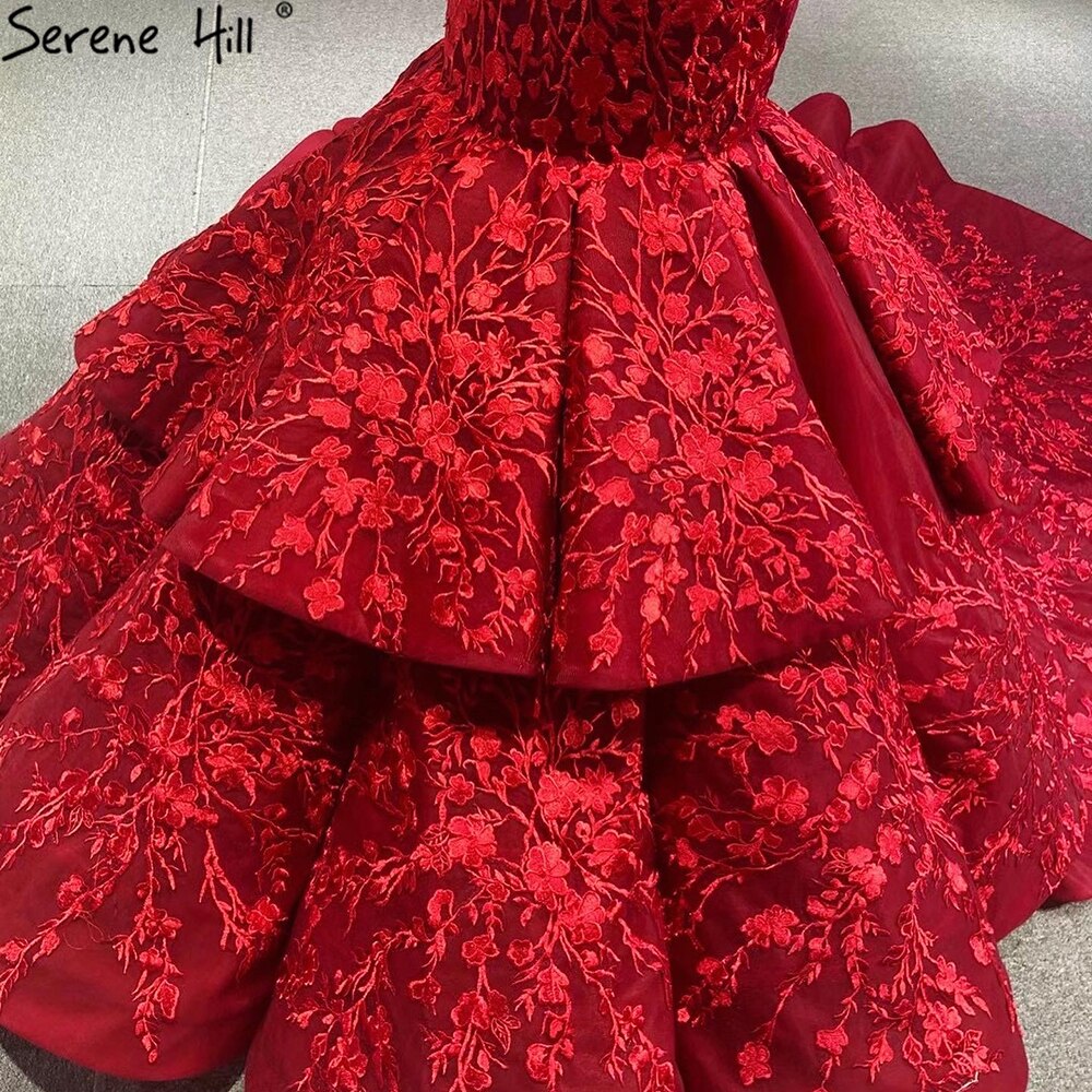 Serene Hill Wine Red Handmade Flowers Mermaid Wedding Dresses 2025 Off Shoulder Elegant Bride Gowns HA2462 Custom Made - SERENE HILL