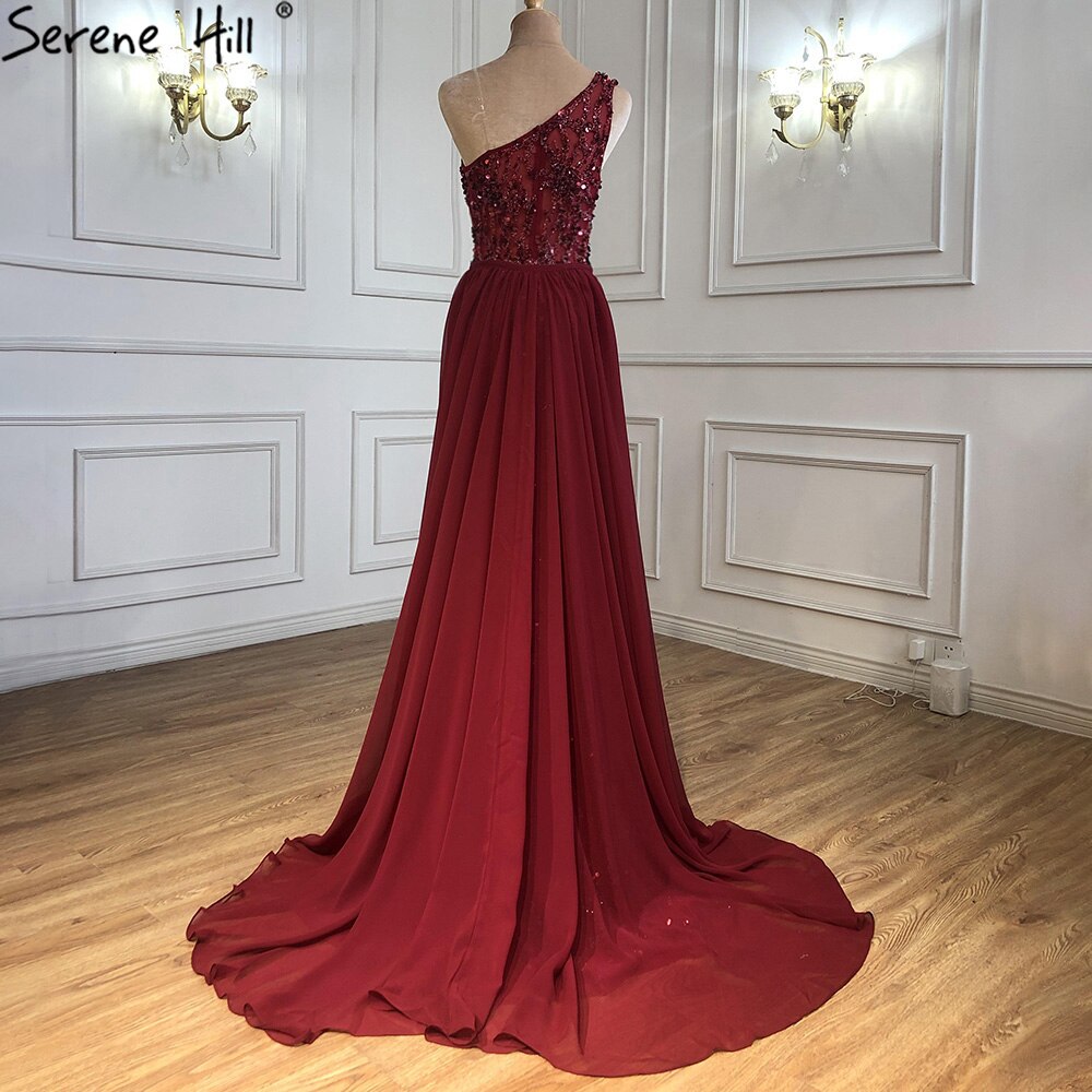 Serene Hill Wine Red Luxury Mermaid Evening Dresse Gowns 2025 Elegant Beaded Detachable Skirt For Women Party LA70829A - SERENE HILL