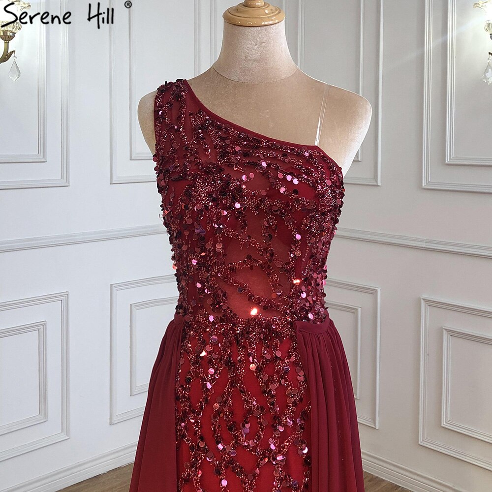 Serene Hill Wine Red Luxury Mermaid Evening Dresse Gowns 2025 Elegant Beaded Detachable Skirt For Women Party LA70829A - SERENE HILL