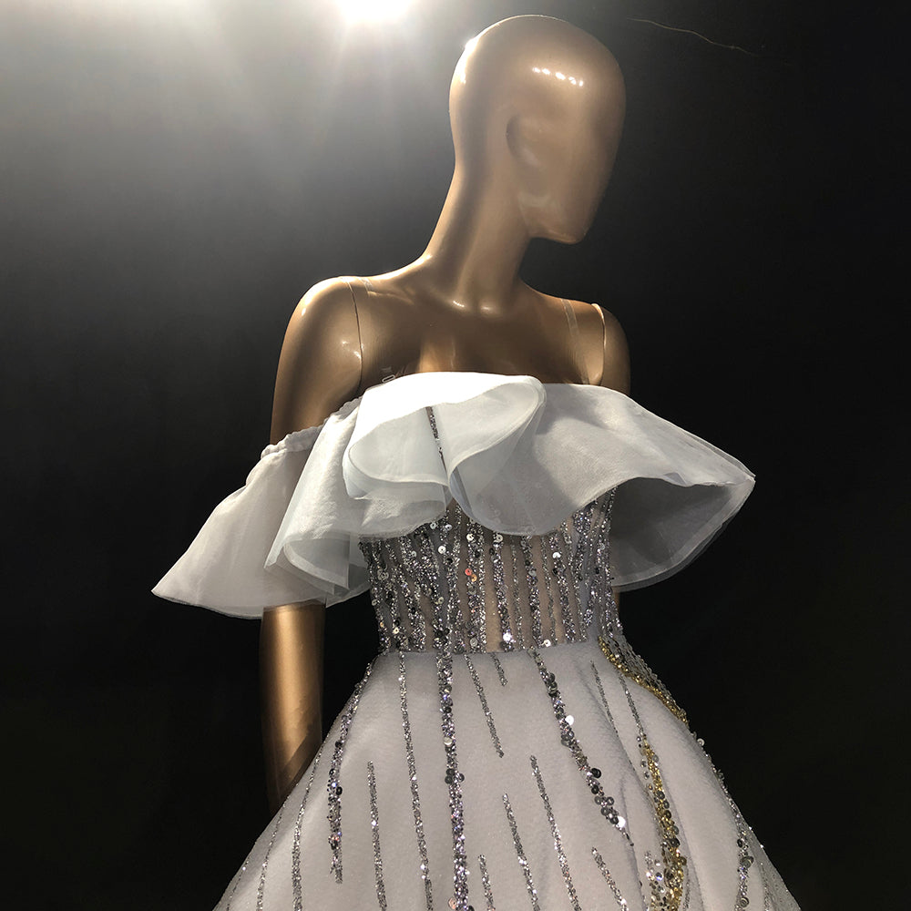 Serene Hill Wit A-lijn Luxe Avond Jurken 2025 Sequin Sparkle Sexy Lace Up Voor Vrouwen Party LA71559 - SERENE HILL