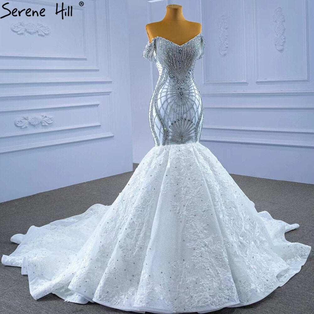 Serene Hill Wit Kralen Diamond Wedding Dresses 2025 Mermaid Elegant Luxe Bruid Toga HM67385 Custom Made - SERENE HILL