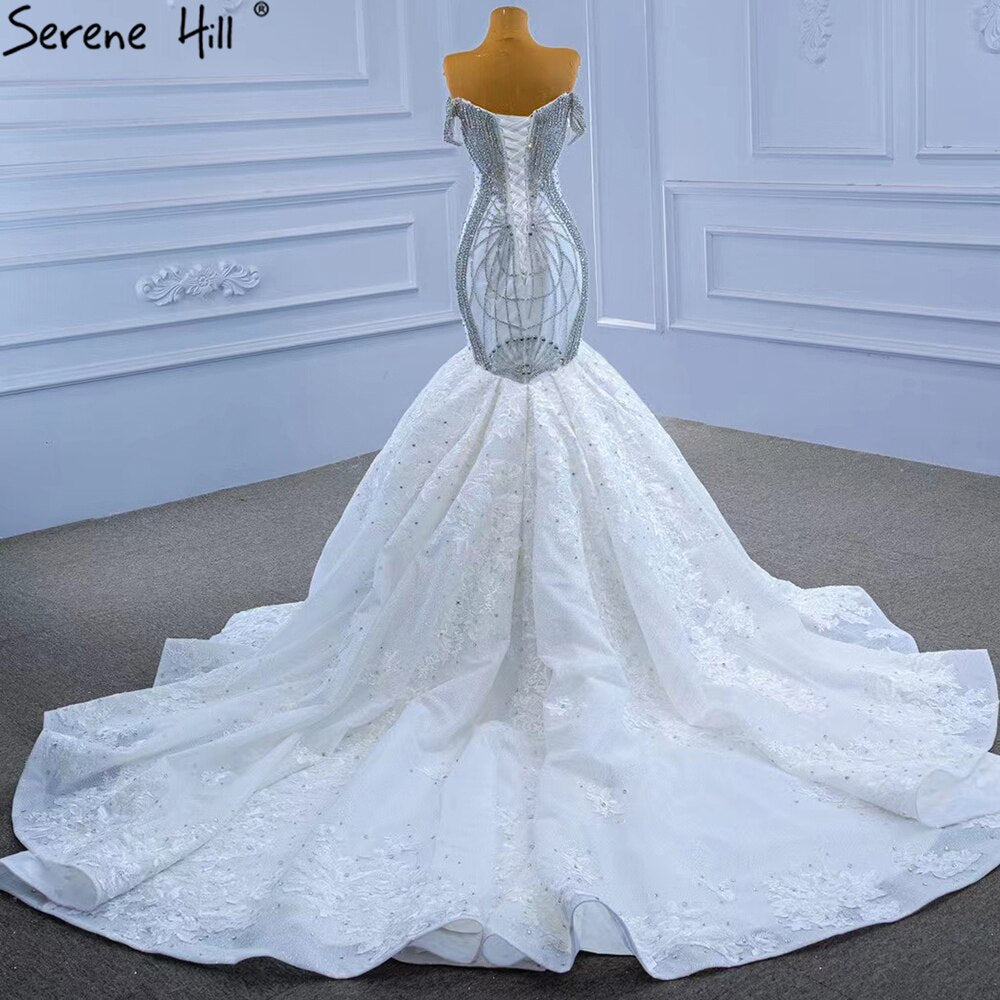 Serene Hill Wit Kralen Diamond Wedding Dresses 2025 Mermaid Elegant Luxe Bruid Toga HM67385 Custom Made - SERENE HILL