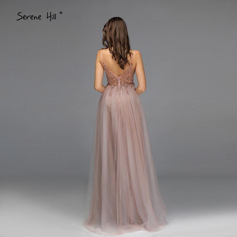 Sexy Spaghetti Straps Evening Dresses 2025 V-Neck Rhinestones Beading Formal Prom Gowns with Split robe de soiree LA60963 - SERENE HILL