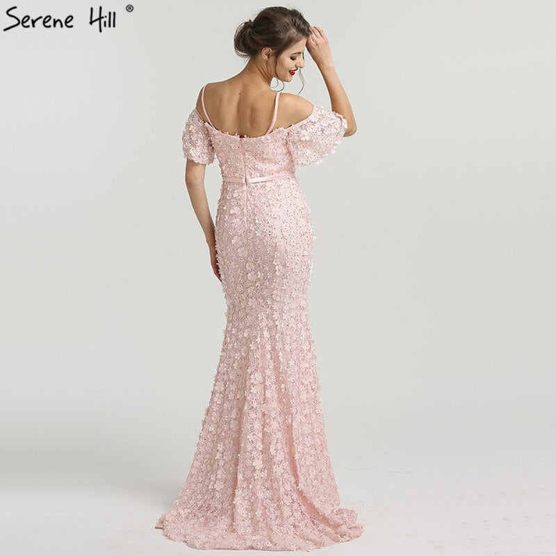 On Sale no return no refundSale Sexy Short Sleeves Mermaid Evening Dresses 2025 Embroidery Pearls Fashion Formal Dress Serene Hill LA6519 - SERENE HILL