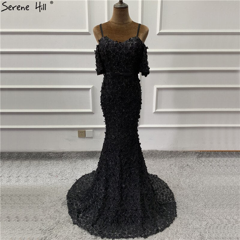 On Sale no return no refundSale Sexy Short Sleeves Mermaid Evening Dresses 2025 Embroidery Pearls Fashion Formal Dress Serene Hill LA6519 - SERENE HILL
