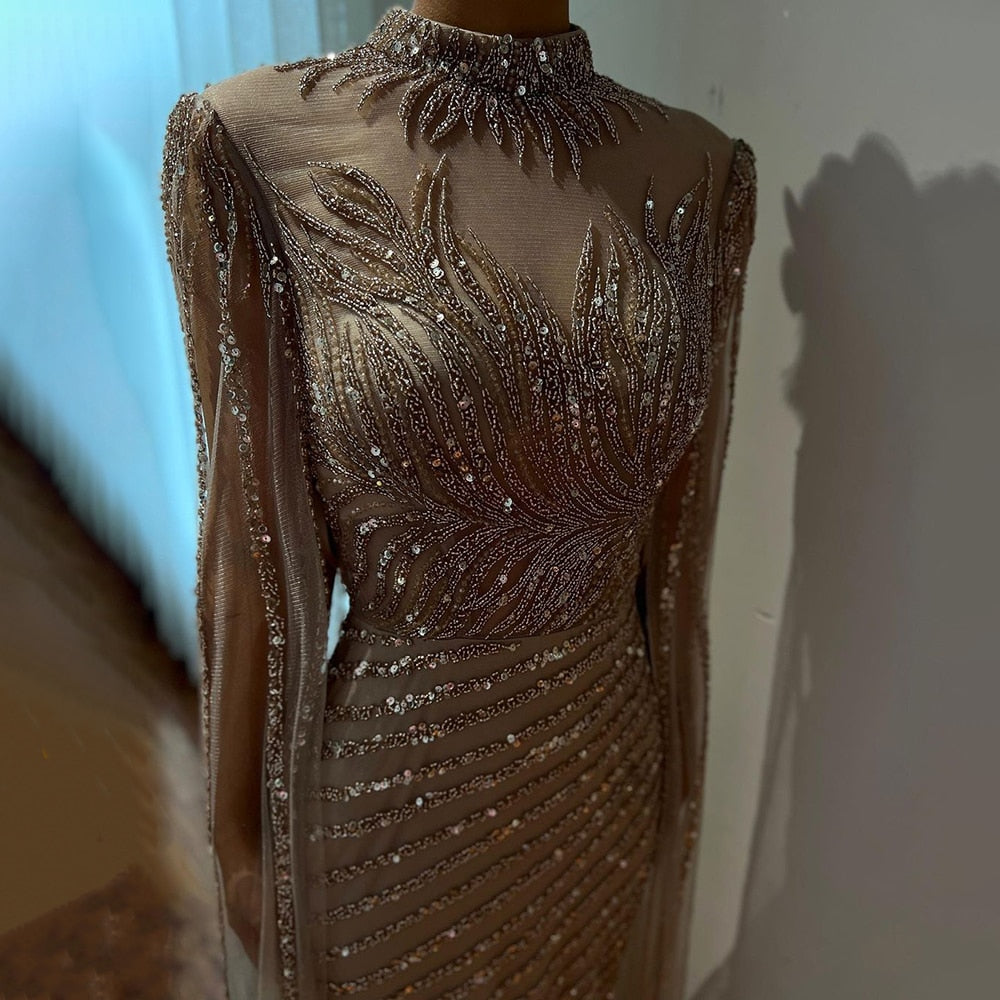 Saudi Arabia Caramel Mermaid Evening Dress with Cape Sleeves LA71885 - SERENE HILL