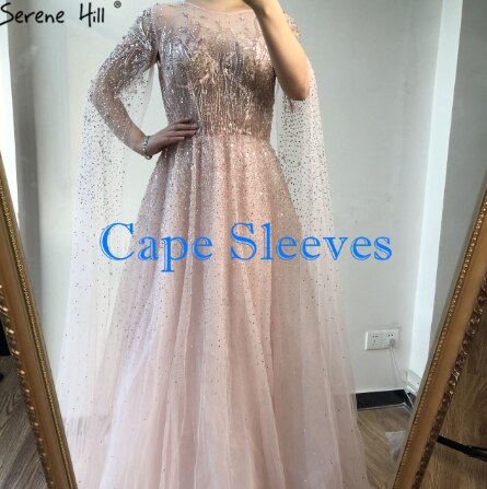 Sliver Arabic Luxury Beading Cape Sleeves A-Line Evening Dresses 2025 O-Neck A-Line Sexy Evening Gowns cerene Hill LA60869 - SERENE HILL