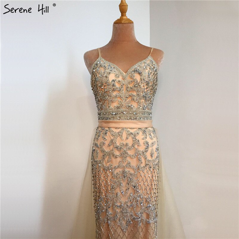Spaghetti Strap Sexy Nude Silver Mermaid Luxury Beaded Evening Dresses Gowns For Woman 2025Formal Dress Serene Hill LA70370 - SERENE HILL