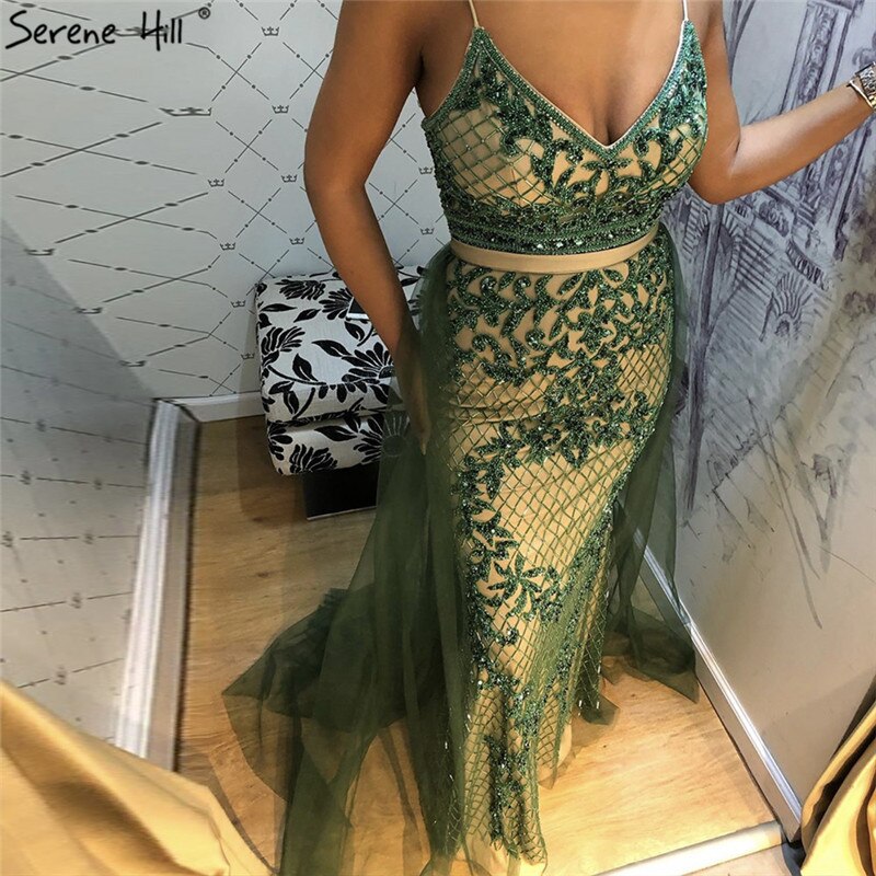 Spaghetti Strap Sexy Nude Silver Mermaid Luxury Beaded Evening Dresses Gowns For Woman 2025Formal Dress Serene Hill LA70370 - SERENE HILL