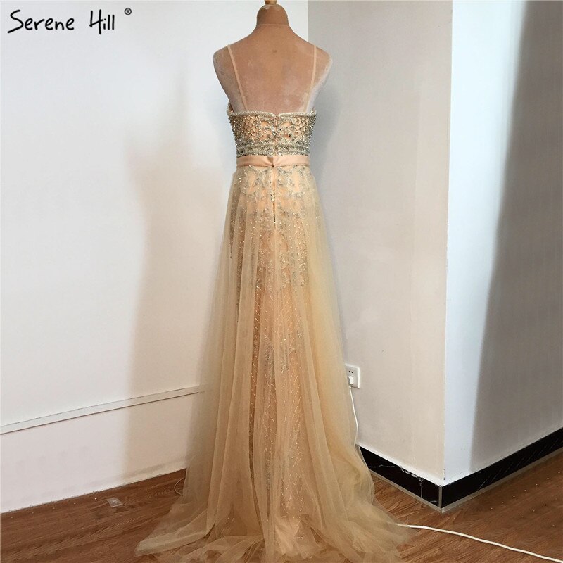 Spaghetti Strap Sexy Nude Silver Mermaid Luxury Beaded Evening Dresses Gowns For Woman 2025Formal Dress Serene Hill LA70370 - SERENE HILL